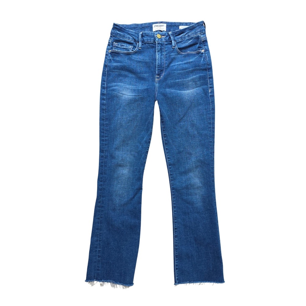 FRAME Le Crop Mini Boot Jeans Size 28 Blue Raw Hem Cropped‎ Quiet Luxury Stretch